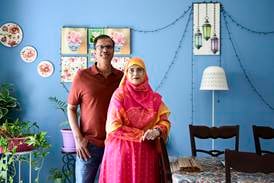 Siddiqa Akhtar and her husband, Akhtar Alam create upcycled home decor together, as a way of bonding. Khushnum Bhandari / The National