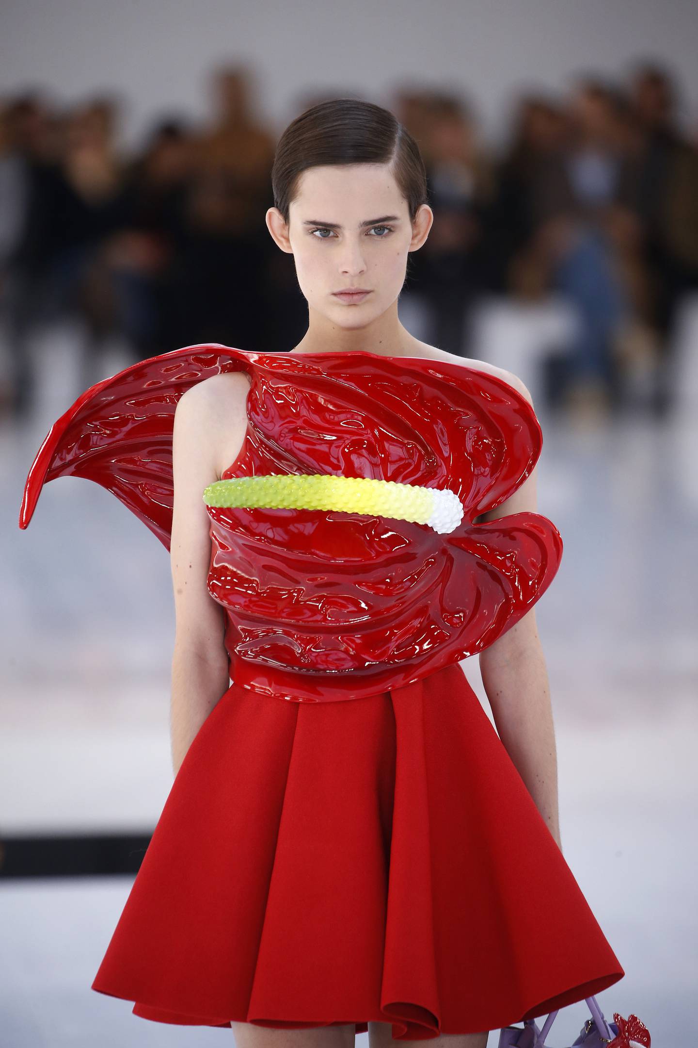 The strange form of the anthurium flower was the theme at the Loewe womenswear spring/summer 2023 show. Getty
