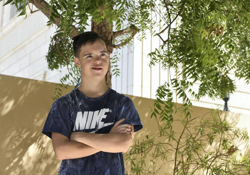 Abu Dhabi, United Arab Emirates - Conor Conway, 16 is head of the United Arab Emirates Special Olympics Swimming team, and suffers from down syndrome on October 13, 2018. (Khushnum Bhandari/ The National)
