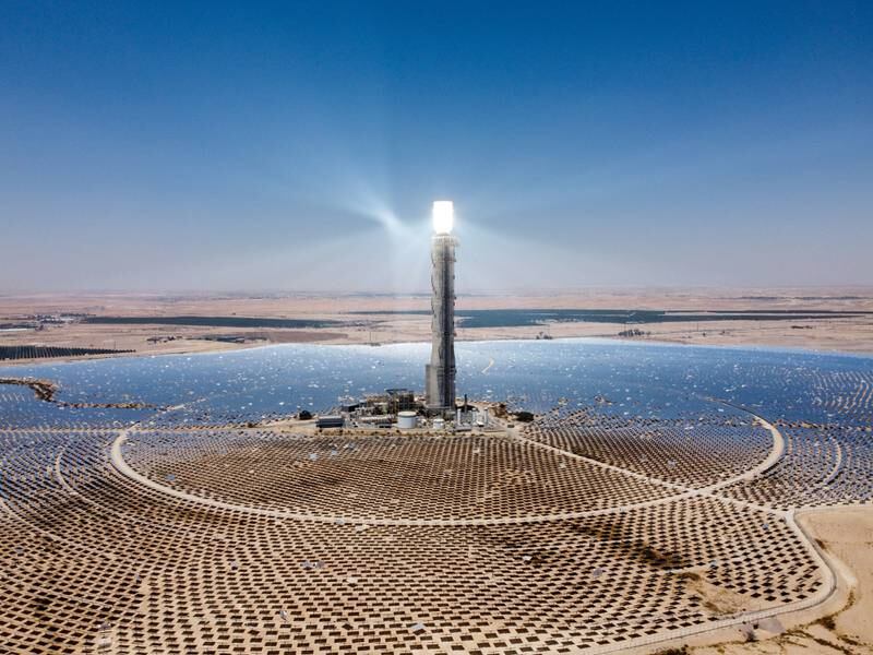 Ashalim solar power station in the Negev desert, southern Israel.  The plant has a capacity of 121 megawatts and a solar tower strong enough to power 120,000 homes. EPA 