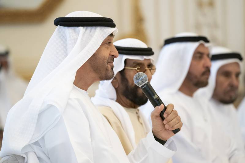 Sheikh Mohamed bin Zayed, Crown Prince of Abu Dhabi and Deputy Supreme Commander of the Armed Forces, delivers a speech.