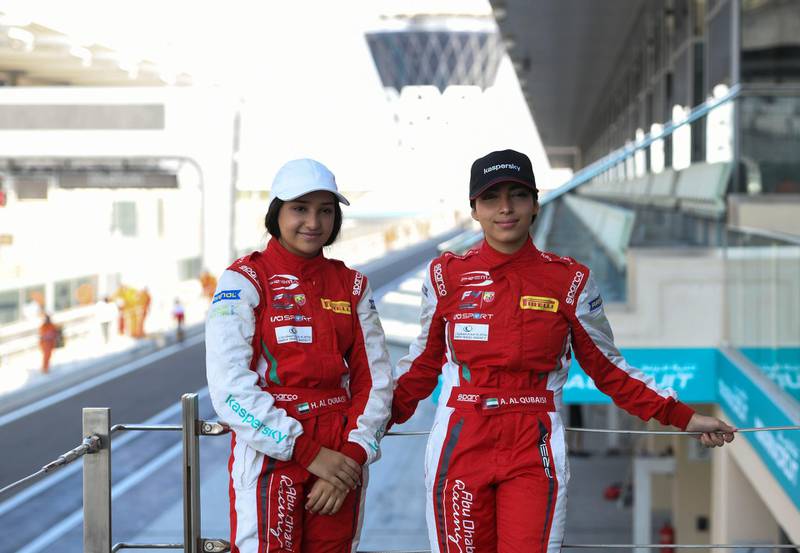 Abu Dhabi, United Arab Emirates - The Al Qubaisi sisters  Amna, 19 and Hamda, 17 competes for Formula 4, at Yas Marina Circuit. Khushnum Bhandari for The National
