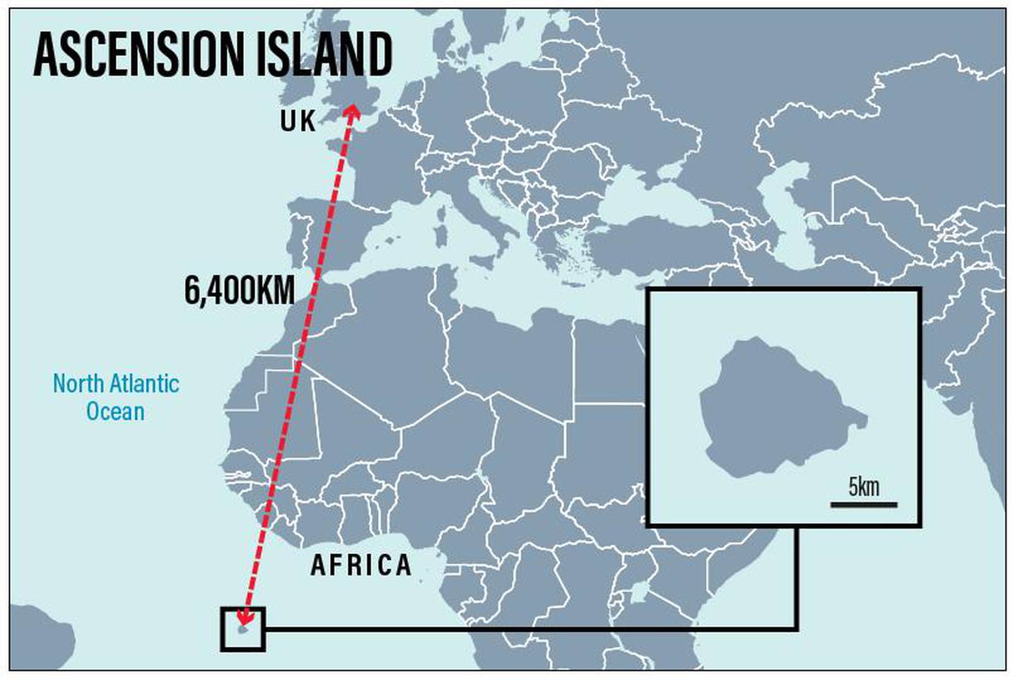 A map showing the UK and Ascension Island. The National 