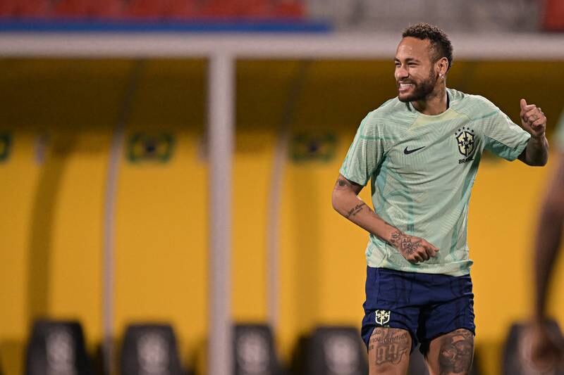 Neymar during Brazil's training session at the Al Arabi Stadium on Sunday, December 4, 2022. Getty