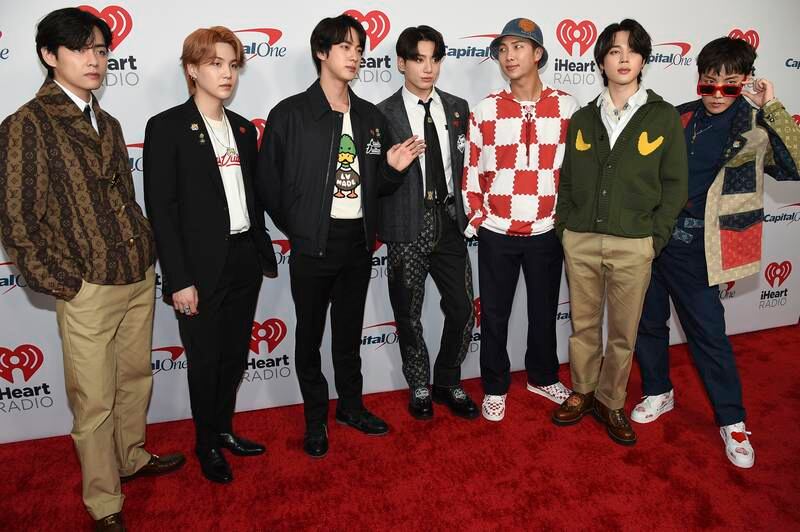 BTS arrives at the Jingle Ball at the Forum on Friday, Dec.  3, 2021, in Inglewood, Calif.  (Photo by Richard Shotwell / Invision / AP)