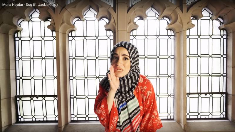 A still from Syrian-American Mona Haydar's new music video, which also features Jackie Cruz. Courtesy YouTube