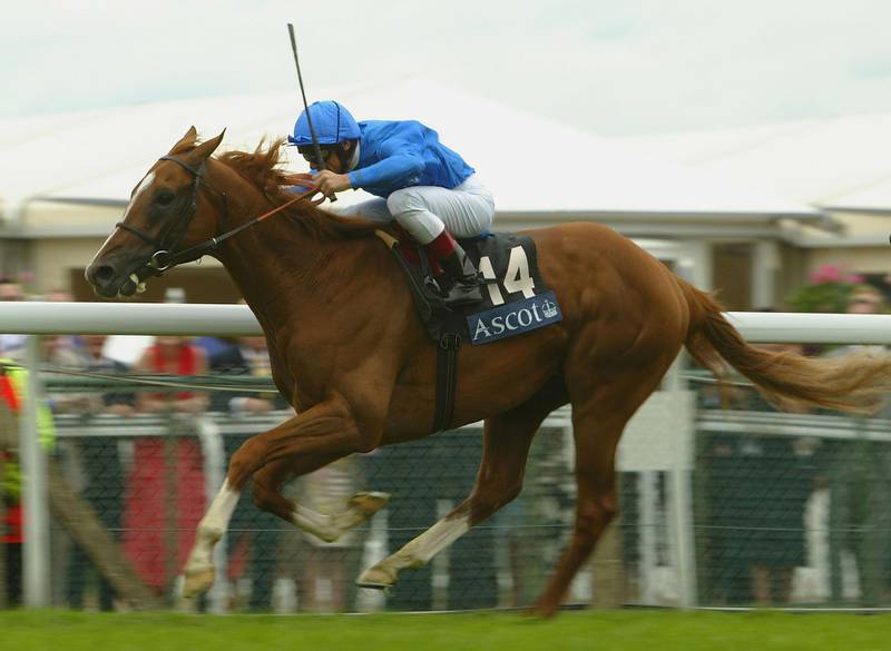 ASCOT, ENGLAND - JUNE 17:  Frankie Dettori and The Godolphin trained Papineau land The Gold Cup Race run at Ascot Racecourse on June 17, 2004 at Ascot, England. Today was the third day of The Royal Meeting which features some of the flat seasons best racing and displays of the finest fashions. (Photo by Julian Herbert/Getty Images)