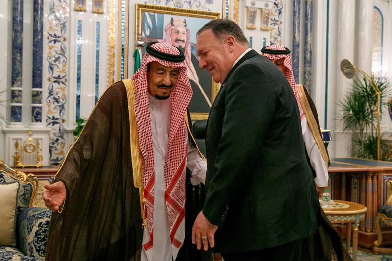 U.S. Secretary of State Mike Pompeo meets with King Salman at Al Salam Palace in Jeddah, Saudi Arabia June 24, 2019. Jacquelyn Martin/Pool via REUTERS