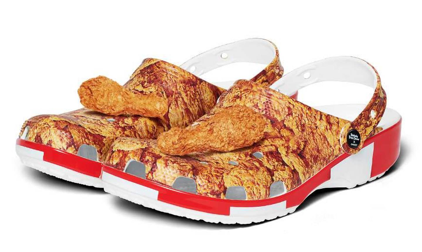 The sold-out Crocs made in collaboration with KFC. Crocs