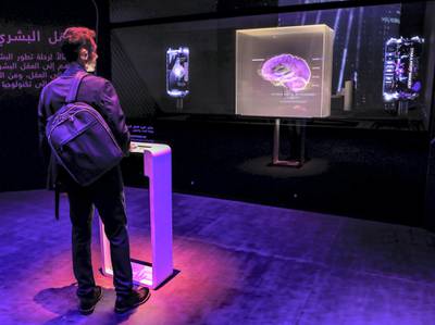 Dubai, U.A.E., February 10, 2019.  World Government Summit,  Museum of the Future. Stimulating brain map in the mind host.Victor Besa/The NationalSection:  NAReporter: