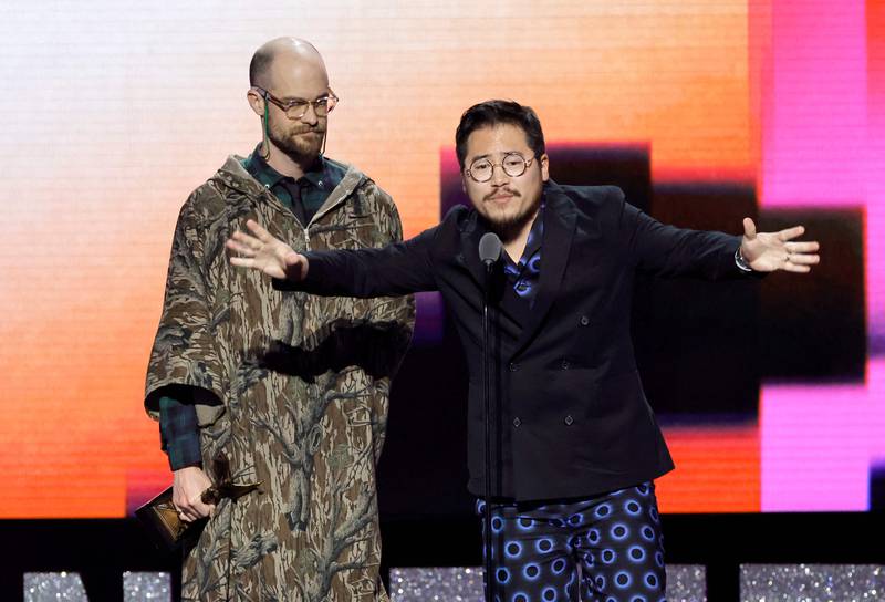 Daniel Scheinert and Daniel Kwan accept the Best Screenplay award for Everything Everywhere All at Once at the 2023 Film Independent Spirit Awards. AFP
