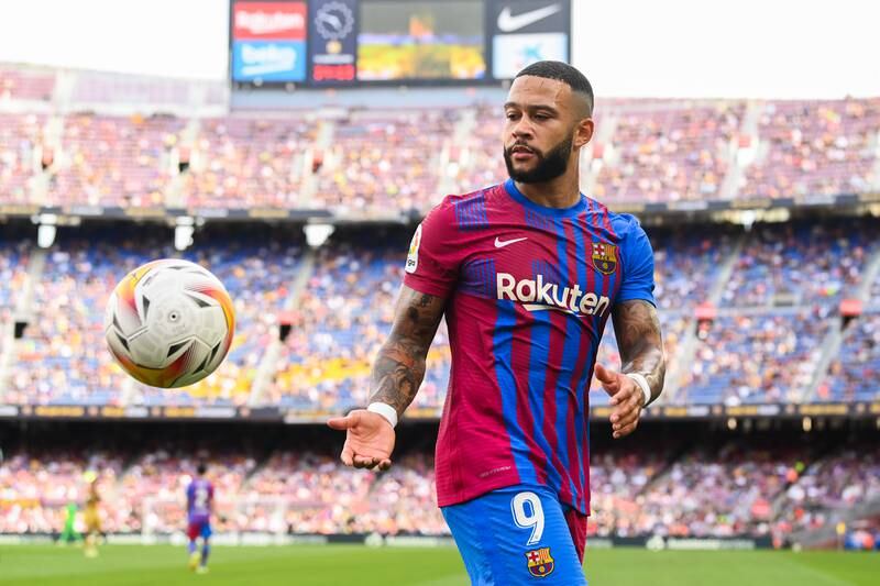 Memphis Depay of Barcelona looks o. Getty Images