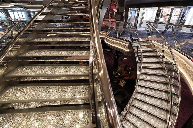 The sparkling Swarovski-crystal staircase on the MSC Virtuosa.