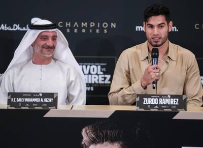Saleh Mohammed Al Geziry and Mexico's Zurdo Ramirez during the press conference.