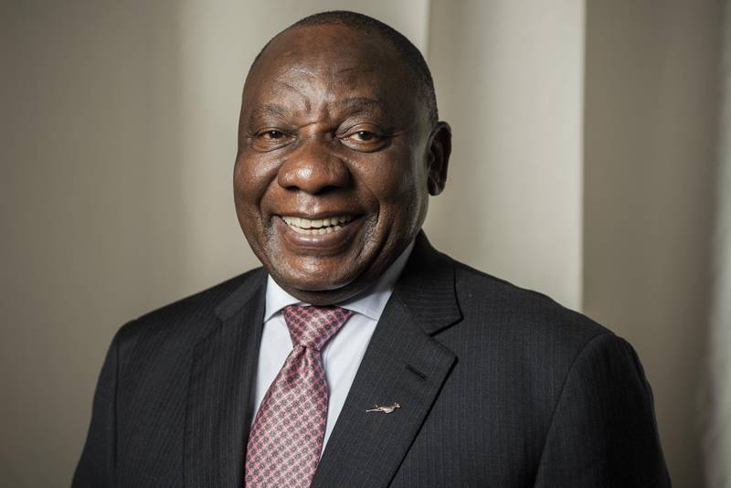 Cyril Ramaphosa, South Africa's president, poses for a photograph following a Bloomberg Television interview during the South African Investment Conference in Johannesburg on Wednesday, Nov. 6, 2019. Ramaphosa said his administration is on track to lure $100 billion in new investment within five years, with more than $16 billion already committed and many more projects in the pipeline. Photographer: Waldo Swiegers/Bloomberg