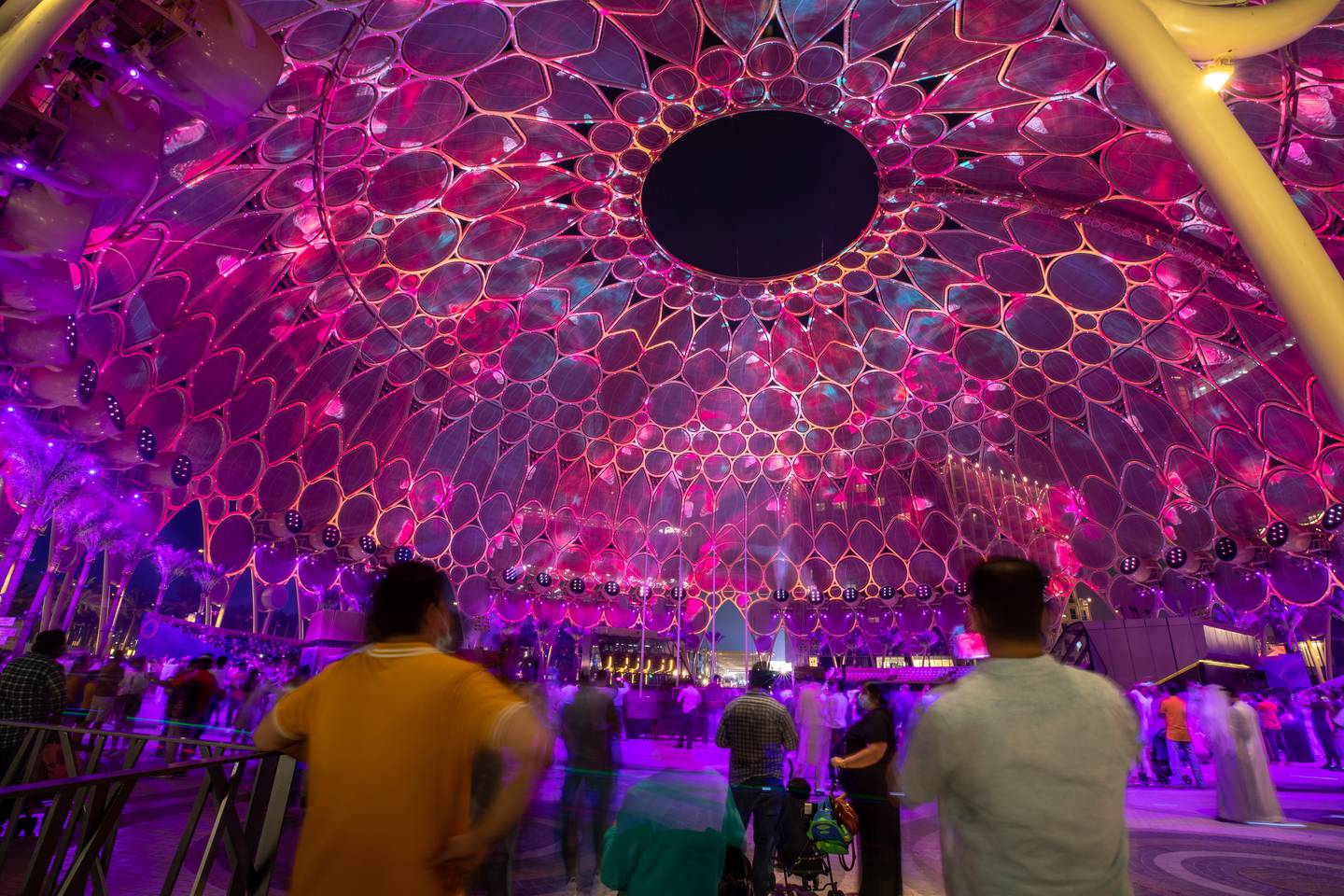 Light show at the Al Wasl Plaza, Expo 2020 Dubai. Victor Besa/The National.