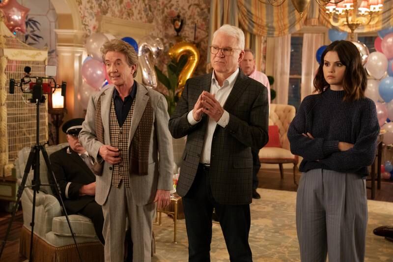 Steve Martin, Martin Short and Selena Gomez in Only Murders in the Building, which is nominated for Best Television Series (Comedy). Martin and Short are up for Best Actor in a TV Series (Comedy), with Gomez up for Best Actress in a TV Series (Comedy). Photo: Studios