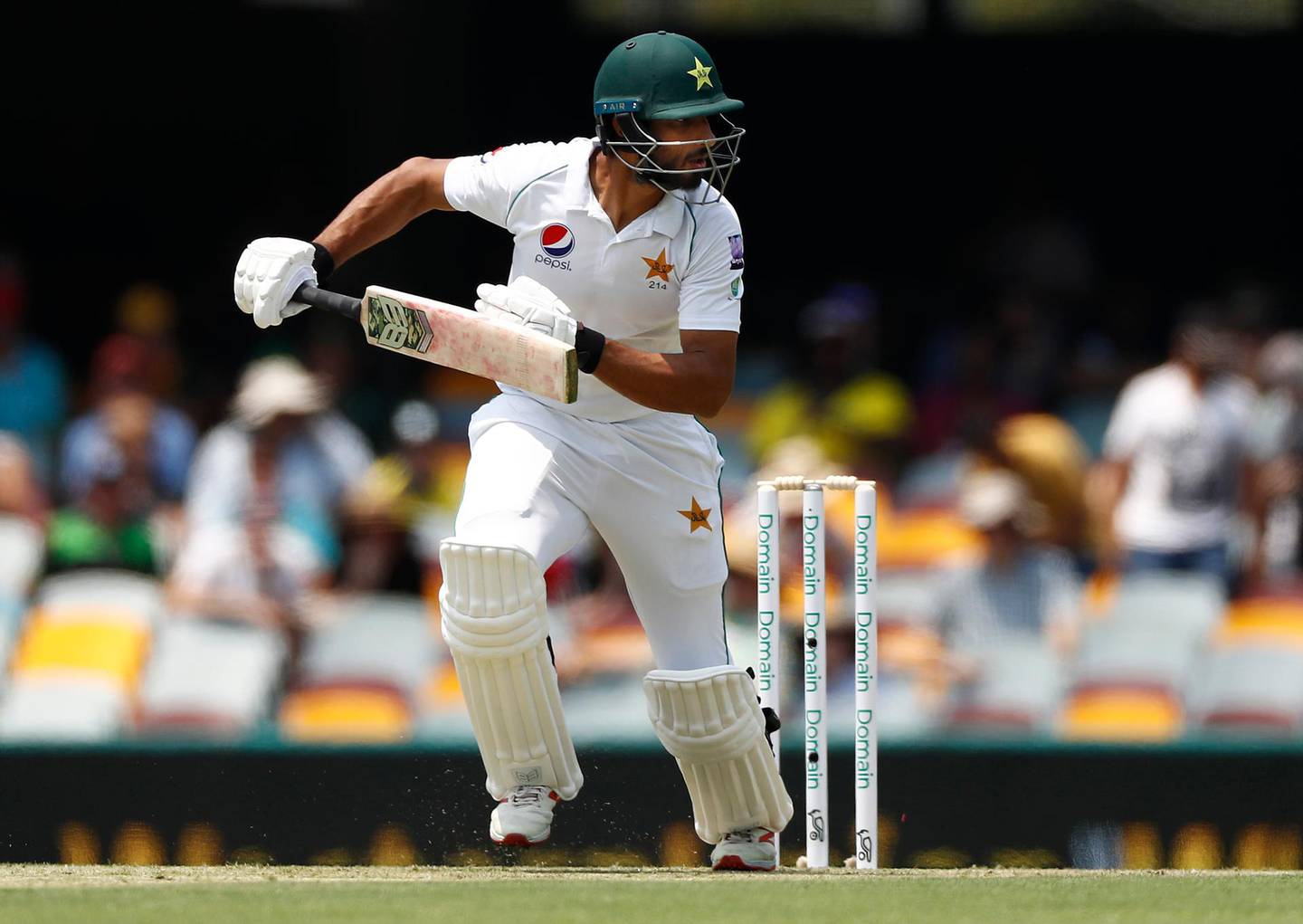 BRISBANE, AUSTRALIA - NOVEMBER 21: Shan Masood of Pakistan bats during day one of the 1st Domain Test between Australia and Pakistan at The Gabba on November 21, 2019 in Brisbane, Australia. (Photo by Ryan Pierse/Getty Images)