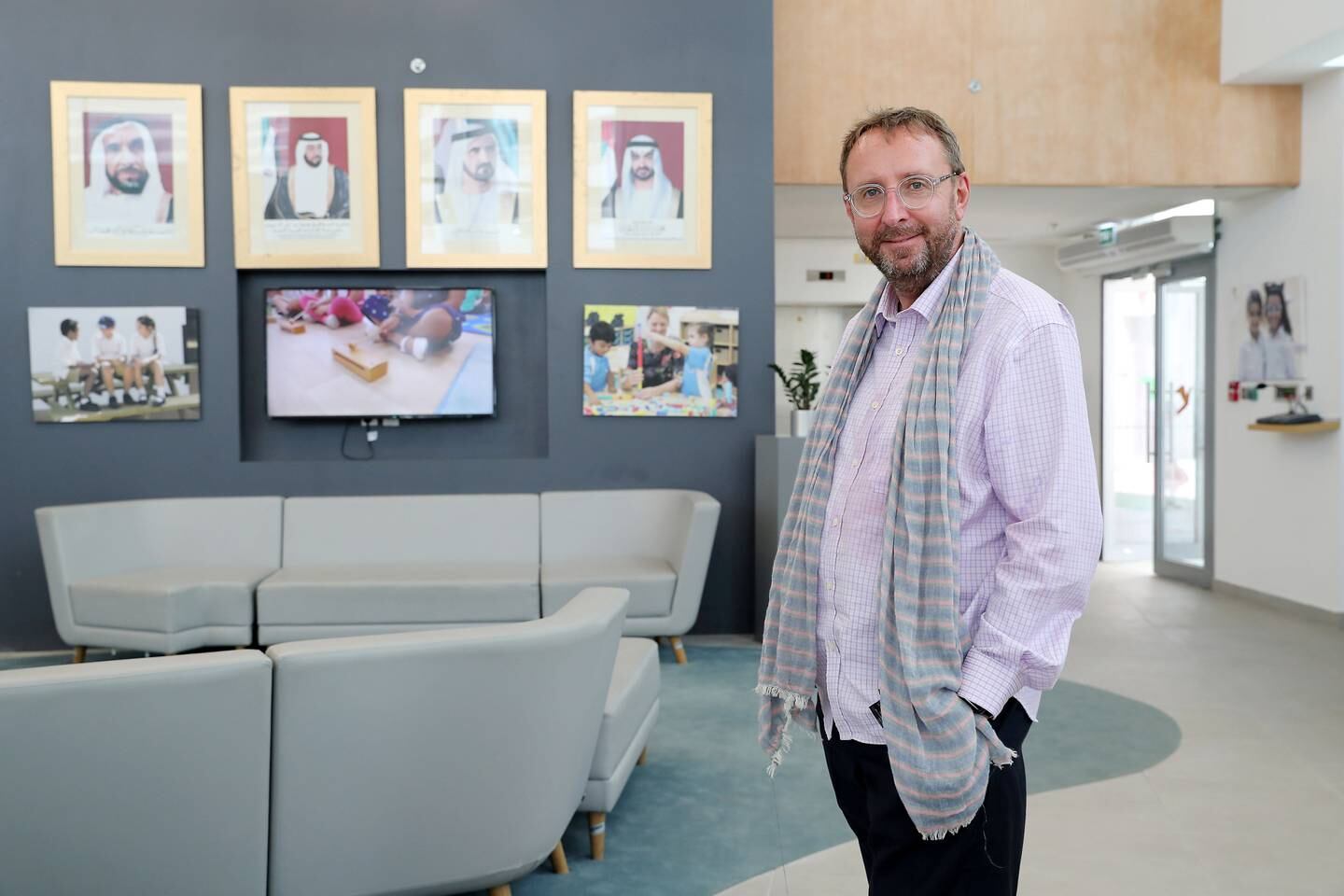 DUBAI ,  UNITED ARAB EMIRATES , SEPTEMBER 5 – 2019 :- Wayne Howsen, principal at the Aquila school in Dubailand in Dubai. ( Pawan Singh / The National ) For News. Story by Anam