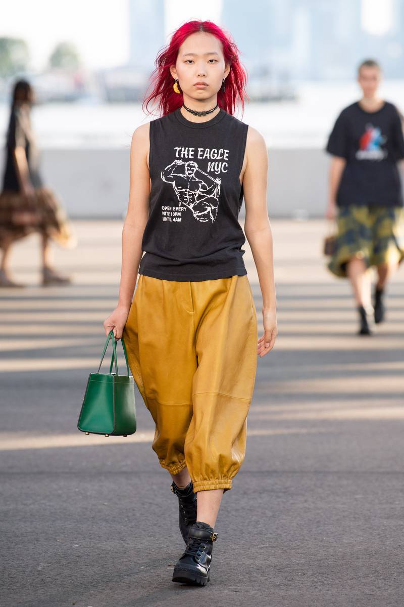 A graffitti T shirt and leather culottes for Coach spring 2022. Photo: Coach