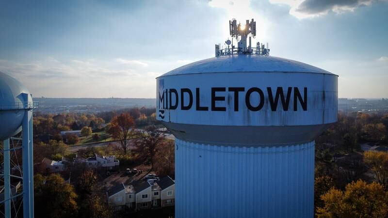 The Middletown water tower sits next to the major I-75 highway. All photos by Joshua Longmore / The National