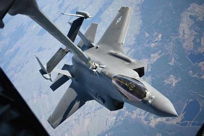 The US Department of Defence agreed with Lockheed Martin to build about 375 F-35 fighter jets over three years. This  Pentagon-supplied photo shows a US Air Force F-35 Lightning II being refuelled over Poland in February 2022.