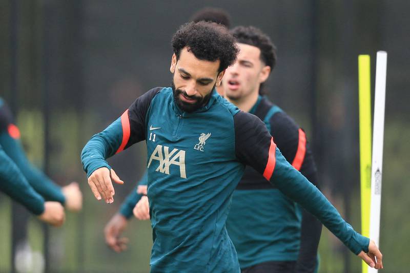Mohamed Salah train on the eve of Liverpool's Champions League semi-final second leg against Villareal. AFP