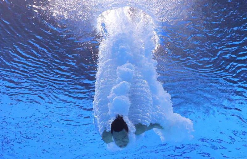 Malaysia's Jellson Jabillin in action during the men's 10m platform preliminary at the World Diving Championships in Budapest, Hungary. Reuters