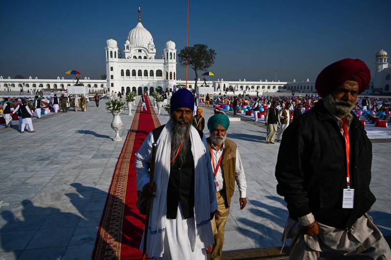 Sikh pilgrims arrive to visits the Shrine of Baba Guru Nanak Dev at Gurdwara Darbar Sahib in Kartarpur, near the Indian border. AFP