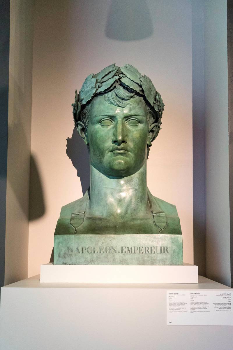 Abu Dhabi, United Arab Emirates, December 19, 2017:    
A bronze Napoleon I bust by artist Lorenzo Bartolini seen during a media preview for the, From One Louvre to Another exhibit, at the Louvre Abu Dhabi on Saadiyat Island in Abu Dhabi on December 19, 2017. The exhibit will be open from December 21st to April 7, 2018. Christopher Pike / The National

Reporter: John Dennehy
Section: News