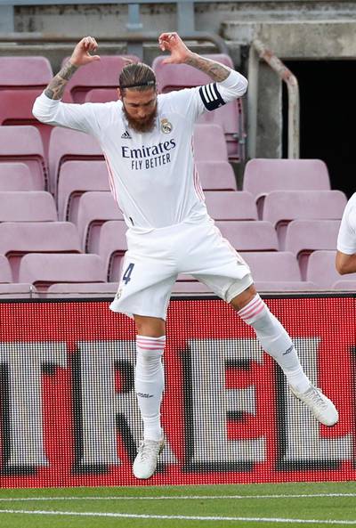 Real's Sergio Ramos celebrates scoring from the spot. Reuters