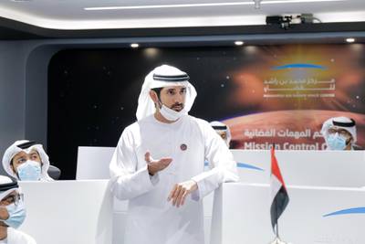 Sheikh Hamdan bin Mohammed, Crown Prince of Dubai, visits Mohammed bin Rashid Space Centre ahead of the Hope probe reaching Mars. Courtesy: Sheikh Hamdan bin Mohammed Twitter