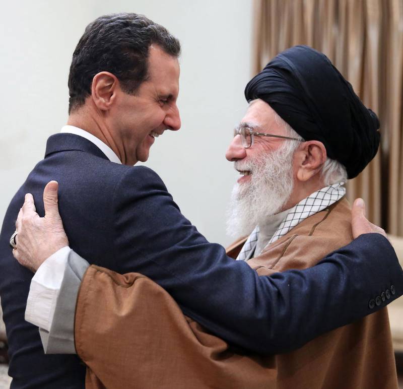 epa07397254 A handout photo made available by the supreme leader office shows Iranian supreme leader Ayatollah Ali Khamenei receiving Syrian President Bashar Assad in Tehran, Iran, 25 February 2019. Media reported that Khamenei said his country will always stand by the Syrian nation.  EPA/IRANIAN LEADER OFFICE HANDOUT  HANDOUT EDITORIAL USE ONLY/NO SALES