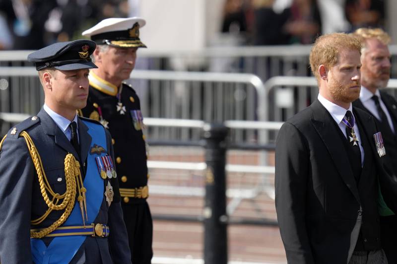 Prince William and Prince Harry follow the coffin. AP