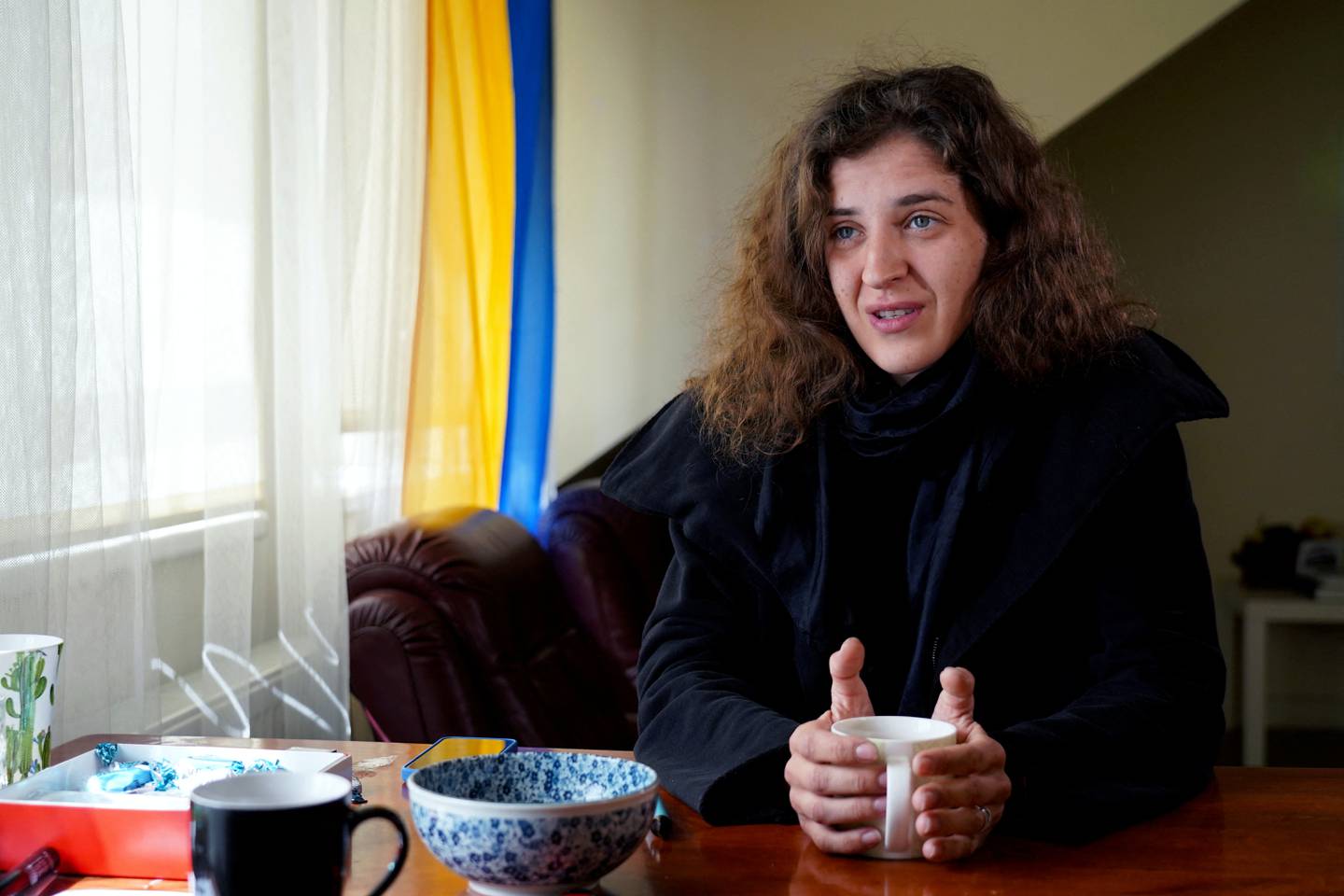 Hanna Bilobrova, partner of Lithuanian film director Mantas Kvedaravicius who was found dead in Mariupol, Ukraine, during an interview with Reuters in Vilnius, Lithuania on April 14, 2022. Reuters