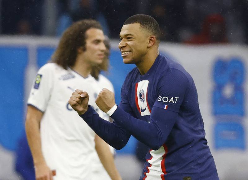 PSG's Kylian Mbappe celebrates scoring their first goal. Reuters