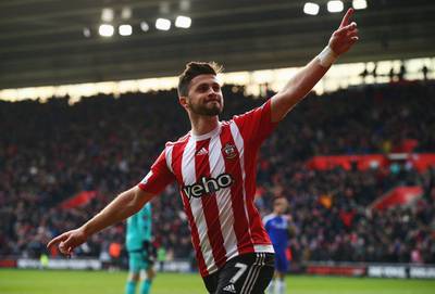 SOUTHAMPTON, ENGLAND - FEBRUARY 27: Shane Long of Southampton celebrates scoring his team's first goal during the Barclays Premier League match between Southampton and Chelsea at St Mary's Stadium on February 27, 2016 in Southampton, England.  (Photo by Clive Rose/Getty Images)