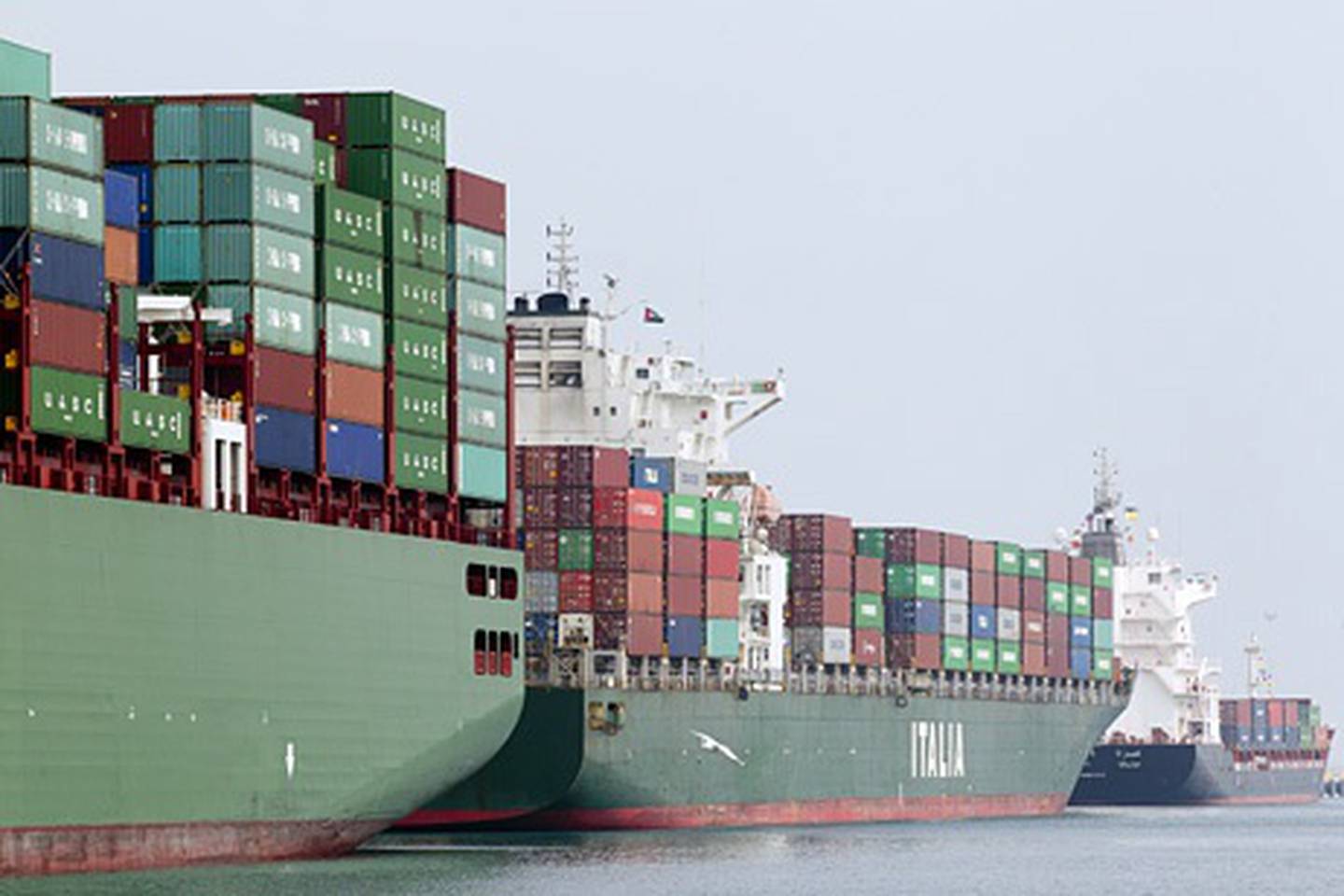 AL SAMHA, ABU DHABI, UNITED ARAB EMIRATES - December 12, 2012: Shipping containers at Khalifa Port in Khalifa Industrial Zone Abu Dhabi (KIZAD). .( Ryan Carter / Crown Prince Court - Abu Dhabi ).---