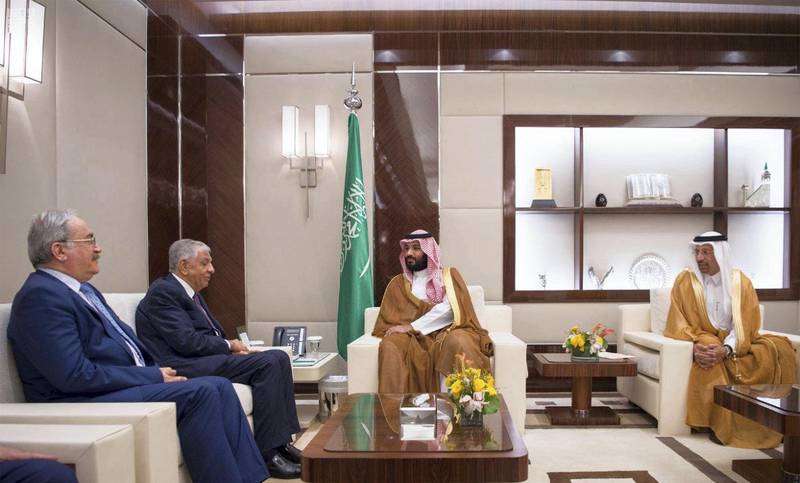 Saudi Crown Prince Mohammed bin Salman with the Iraqi oil minister Jabar Al Alaibi in Jeddah on Wednesday.