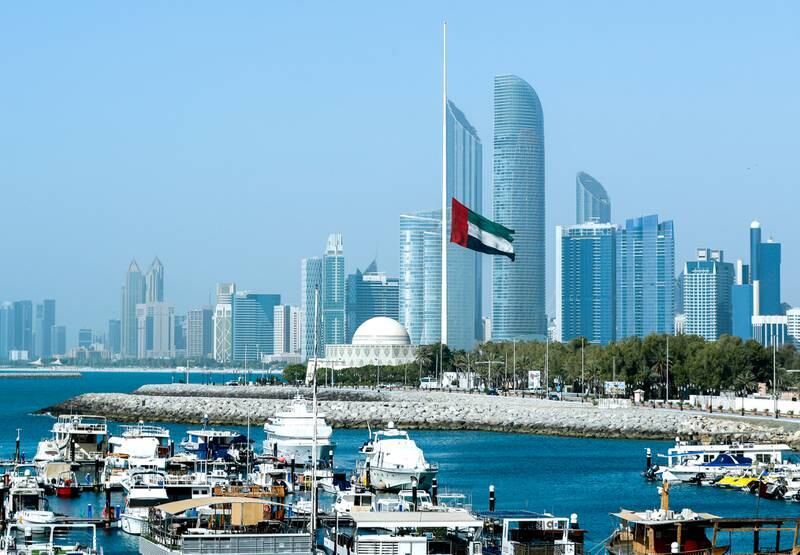 The UAE flag flies at half-staff in Abu Dhabi, following the death of the President, Sheikh Khalifa. Victor Besa / The National