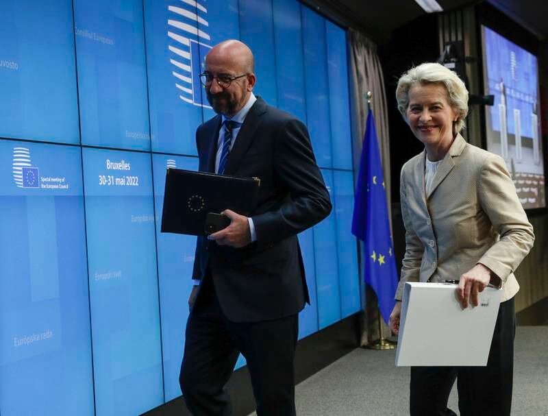 EU chiefs Charles Michel and Ursula von der Leyen announced the conclusions of a two-day Brussels summit. EPA
