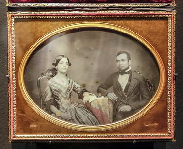 Abu Dhabi, April 23, 2019. Photographs 1842-1896: An early album of the world at Louvre Abu Dhabi. -- Benjamin Franklin Pease (1822-1888) Portrait of a couple Lima, Peru, 1852-56 Daguerreotype Paris, musée du quai Branly-Jacques Chirac Victor Besa/The National Section: Arts & Life Reporter: Melissa Gronlund