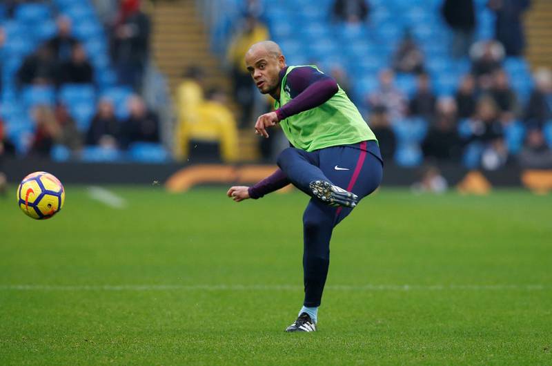 Soccer Football - Premier League - Manchester City vs AFC Bournemouth - Etihad Stadium, Manchester, Britain - December 23, 2017   Manchester City's Vincent Kompany during the warm up before the match    REUTERS/Andrew Yates    EDITORIAL USE ONLY. No use with unauthorized audio, video, data, fixture lists, club/league logos or "live" services. Online in-match use limited to 75 images, no video emulation. No use in betting, games or single club/league/player publications.  Please contact your account representative for further details.