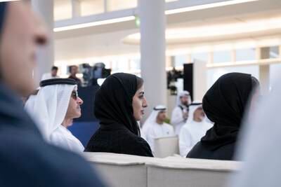 Sheikh Hazza bin Zayed, Deputy Ruler of Abu Dhabi, and Sheikha Hassa bint Mohamed, attend the homecoming reception. Photo: UAE Presidential Court 