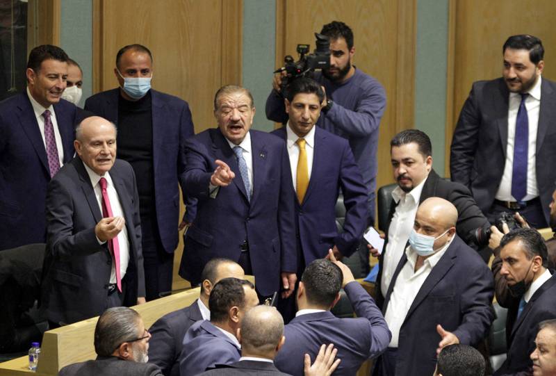 An argument between Jordanian MPs about disputed amendments to the country's constitution turned physical on Tuesday. All photos: AFP