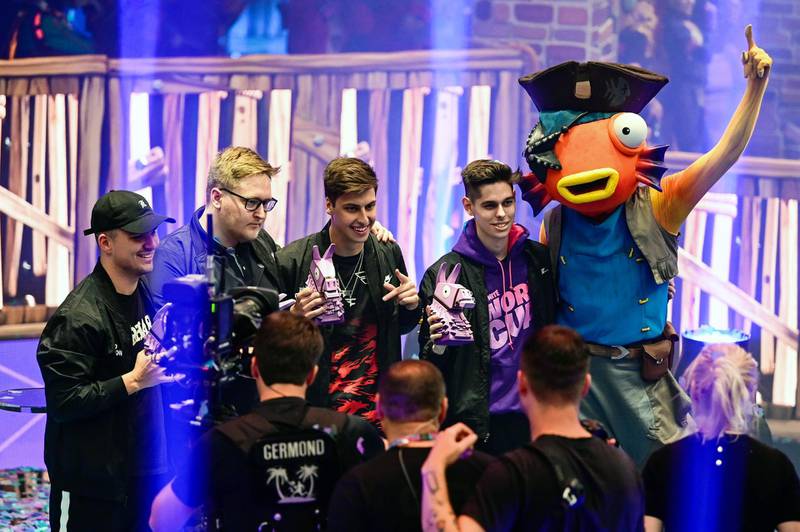 Fortnite team Fish Fam celebrates after winning the Fortnite World Cup Creative during the Fortnite World Cup Finals e-sports event at Arthur Ashe Stadium. USA TODAY Sports