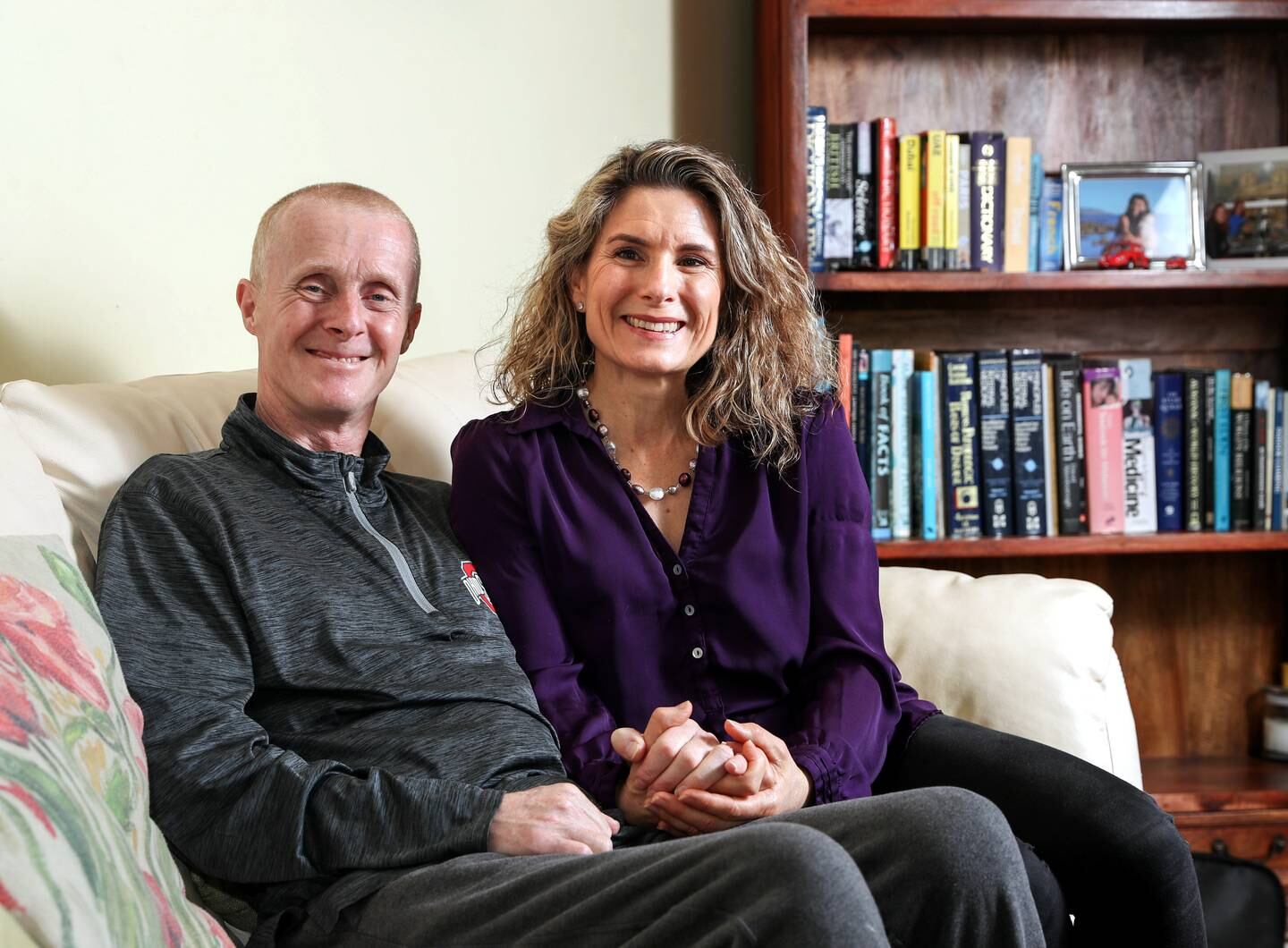 Saharjah, U.A.E., January 10, 2018. Nick Ahill and his wife Sarah at his home in American University Sharjah. Victor Besa / The National NA Reporter: Nick Webster