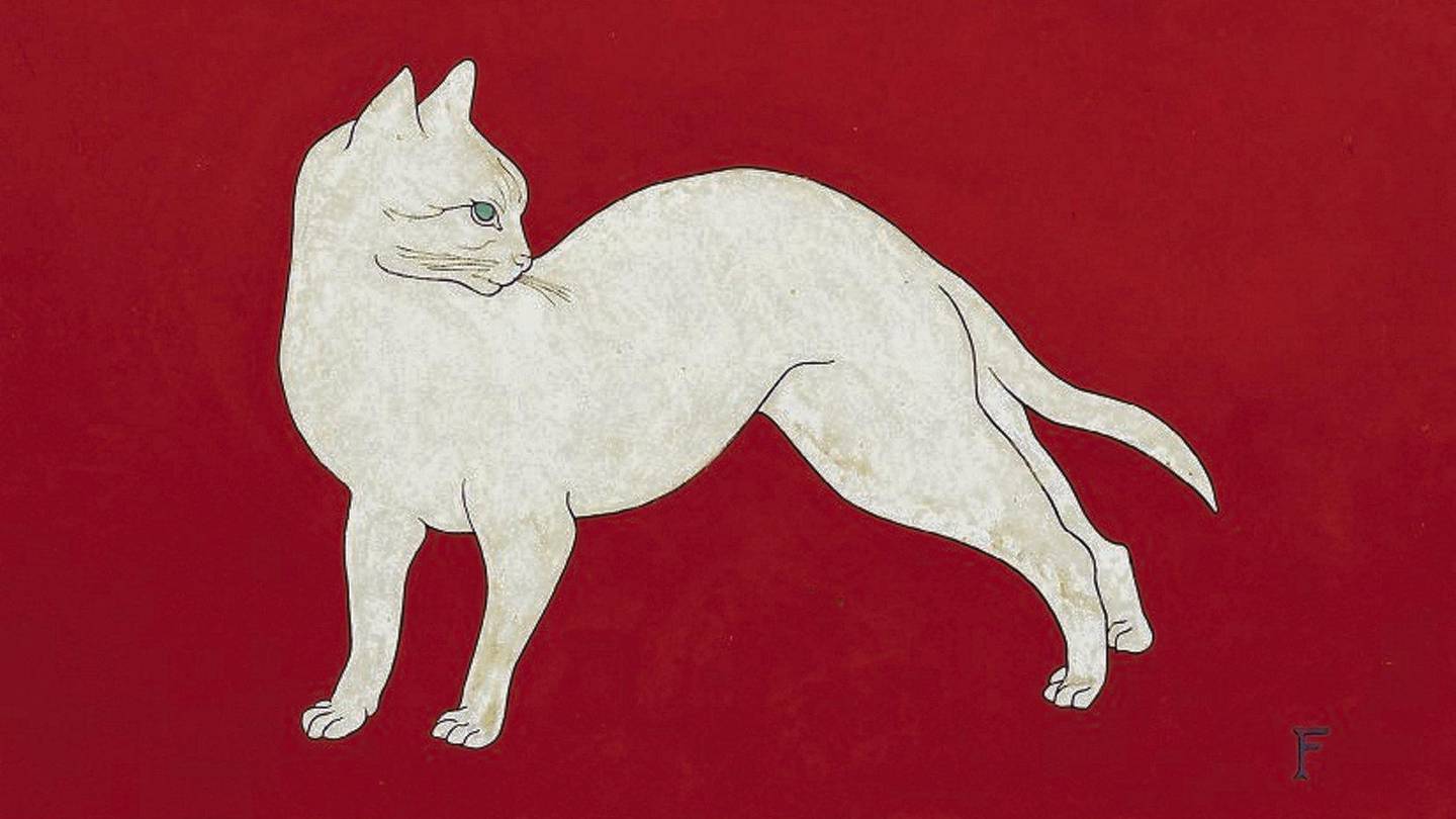 Герб белая кошка на Красном фоне