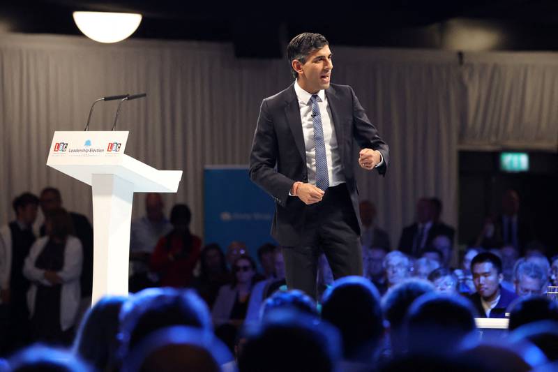 Mr Sunak at a Conservative Party hustings event in Leeds. AFP