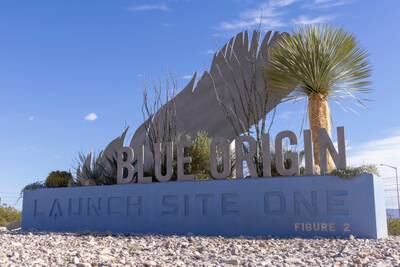 A sign at the entrance to space company Blue Origin. Reuters
